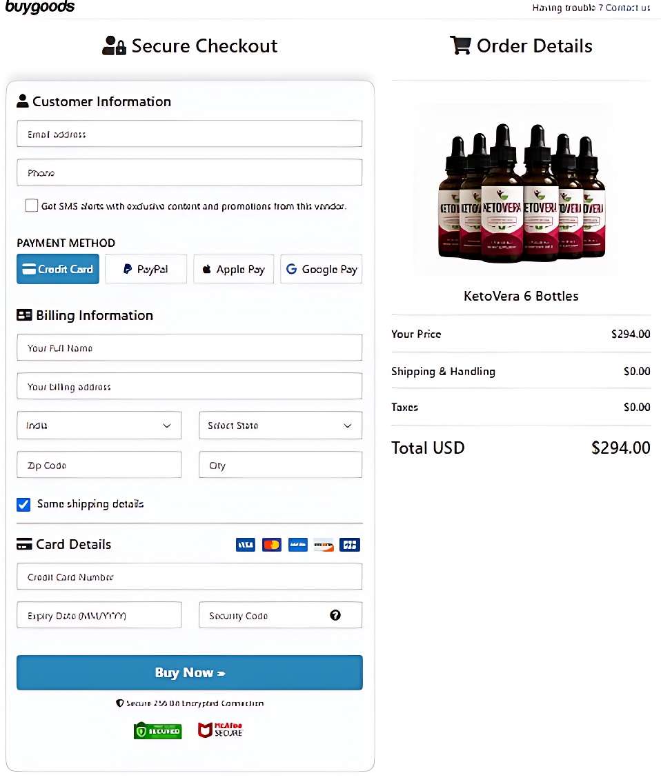 KetoVera Secure Checkout Page